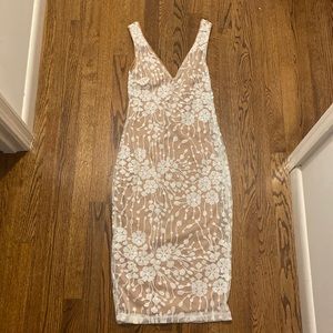 White sequin nude underlay midi dress